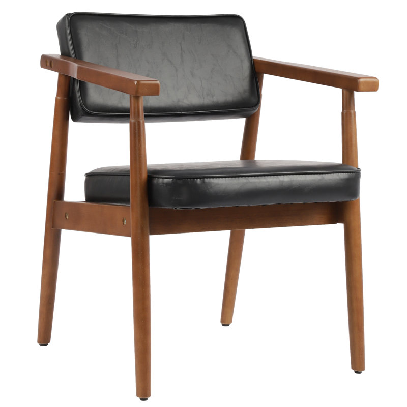 Hisaw Faux Leather/Fabric Upholstered Armchair Classic Dining chair with arm rest (Set of 2), Black, 2