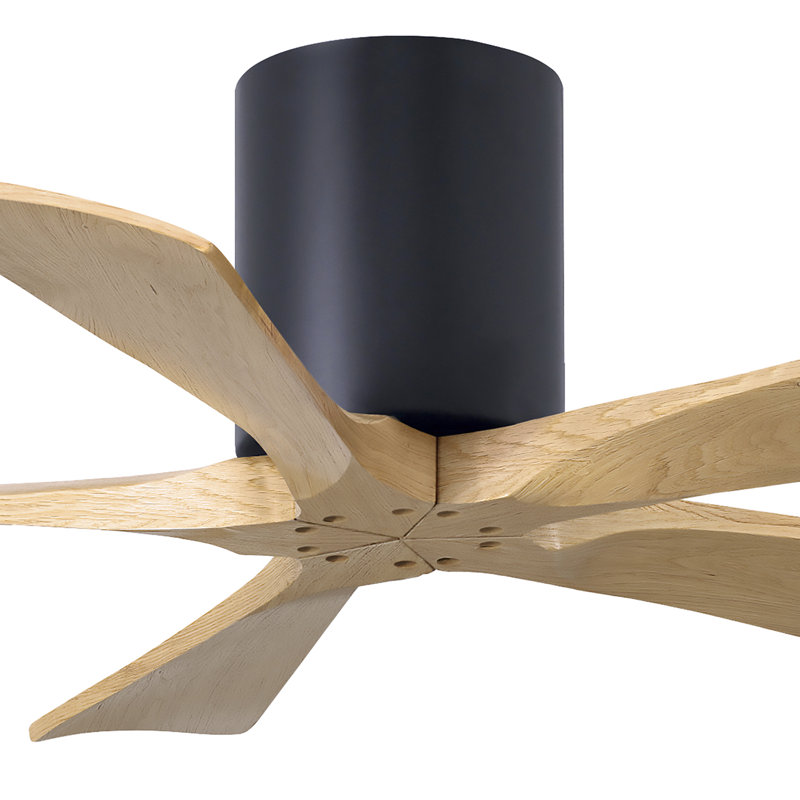 60" Irene 5-Blade Hugger Ceiling Fan with Wall Remote, 42", Brushed Pewter, Light Maple Tone