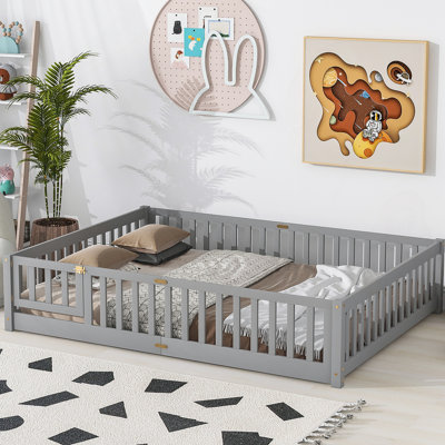 Size Floor Platform Bed With Fence Guardrails And Door