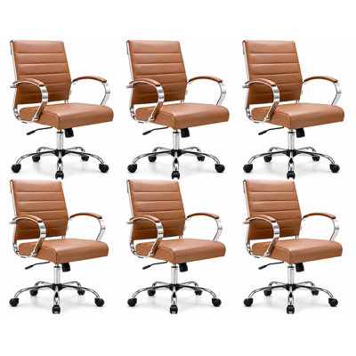 Benmar Mid-Back Leather Office Conference Chair Adjustable Height, Swivel, and Tilt (Set of 6)