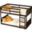 Lit simple superposé avec tête de lit à panneaux, bois d'hévéa massif, finition chêne antique, garde-corps et lit de rangement sous le plancher, avec porte de grange rustique, rails,