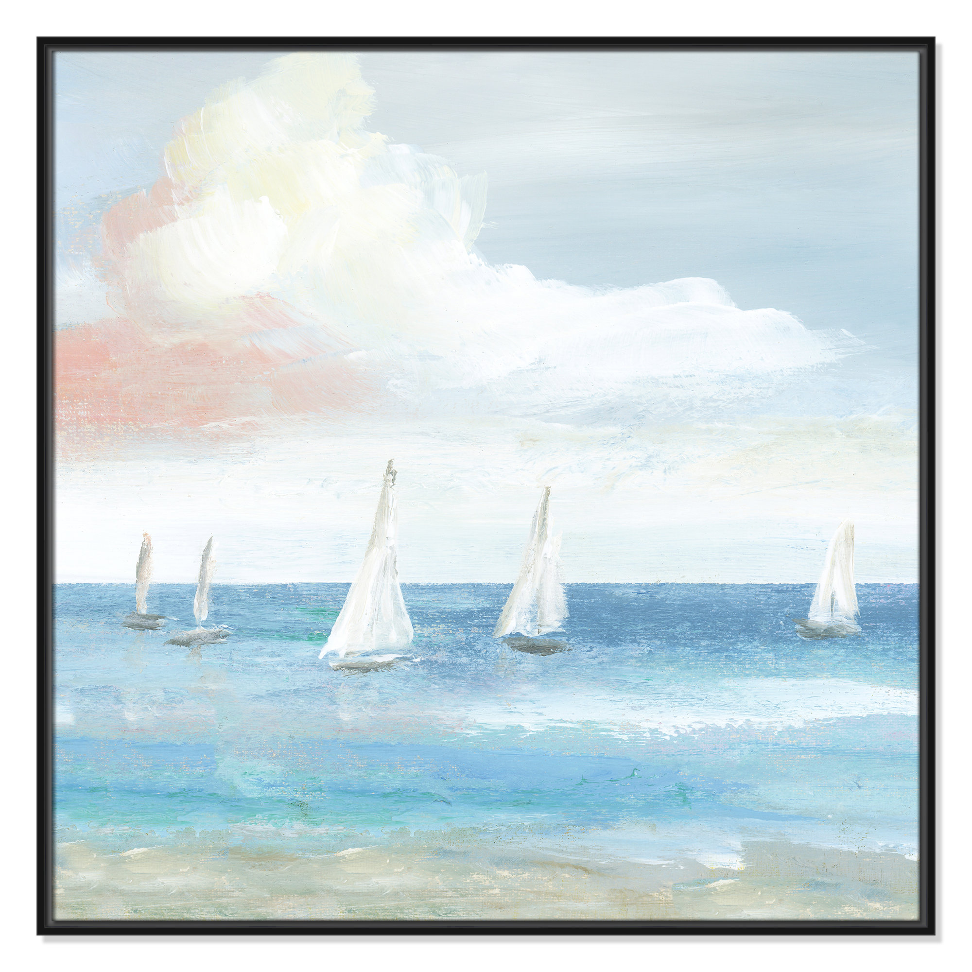 Beach Sail Bliss by Nan - Floater Frame Print on Canvas, Black, 37.5" H x 37.5" W x 2" D