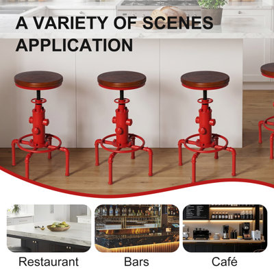 Set Industrial Bar Stools Vintage Counter Stool For Kitchen Island Farmhouse Breakfast Dining Chair 24.01-29.92Inch Height Adjustable Fire Hydrant Design (Copper)