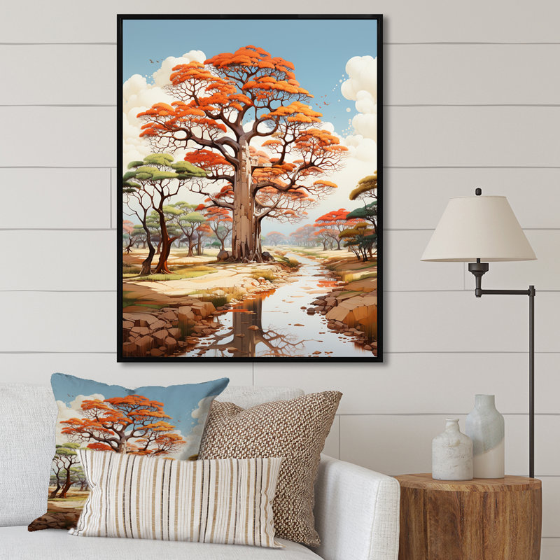 Représentation transparente d'un baobab sur toile, H 44 po x l 34 po x P 1,5 po, Cadre flottant noir