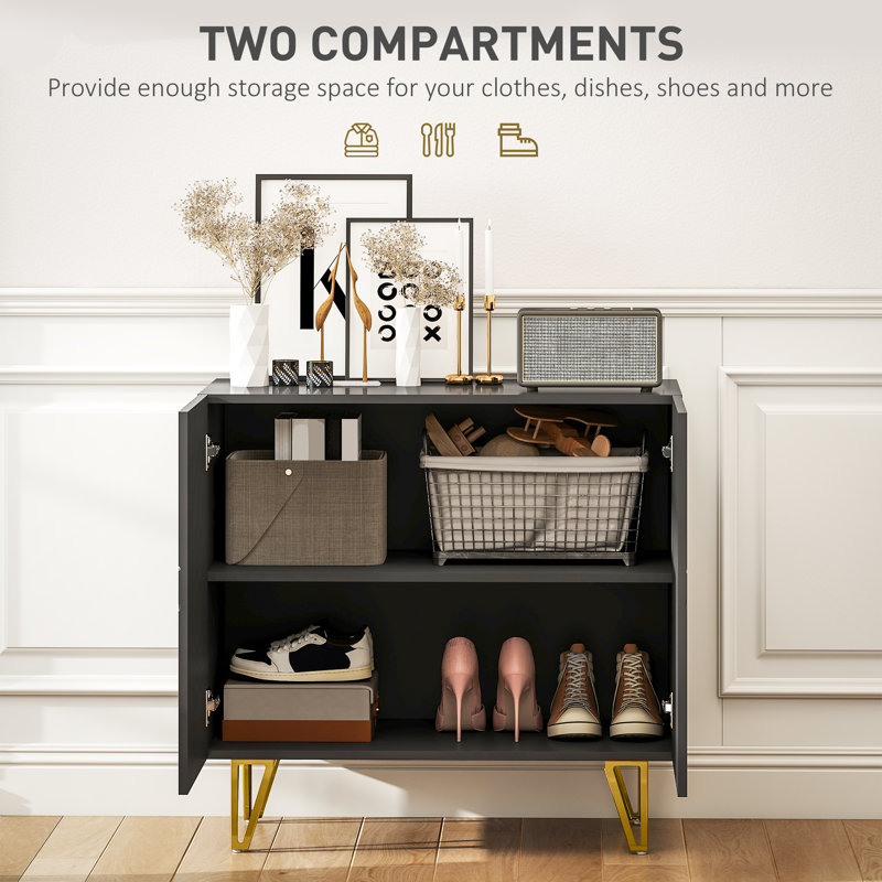 HOMCOM Storage Cabinet, Freestanding Sideboard with Adjustable Shelf, Black