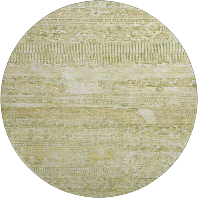 Premium Machine Washable Ashington AMF1835 Stripes Rug, Round 8'