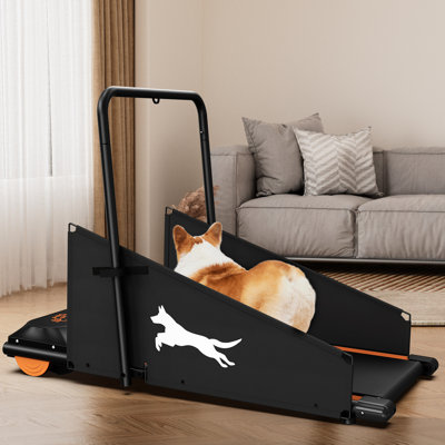 Fit Small Dog Treadmill - 110v / 50hz, Low Noise Operation, Time, Speed, Calorie Display, 42lb Mass, Space Saving Exercise 1.5hp, 0.5 6.5mph, Distance Saving, 220lbs Weight Capacity, Black+orange,