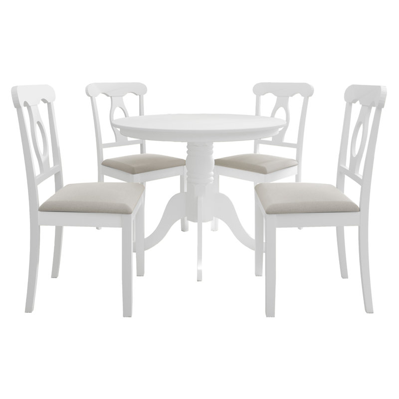 Rashika 4 - Person Pedestal Dining Set, White, White/Beige