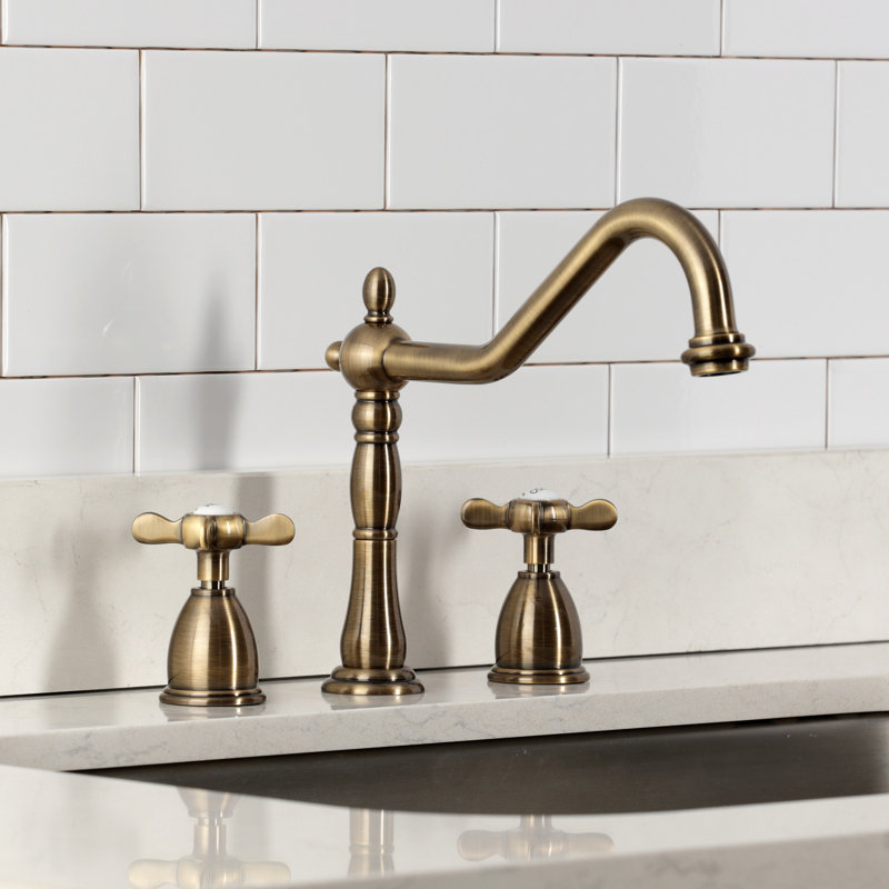 Kingston Brass Essex Double-Handle 3-Hole Widespread Kitchen Faucet, Antique Brass
