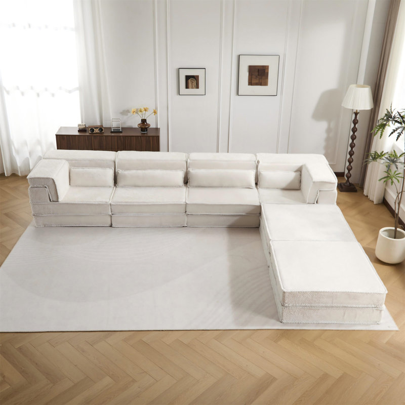 Canapé-lit convertible à plancher modulaire, Tissu blanc