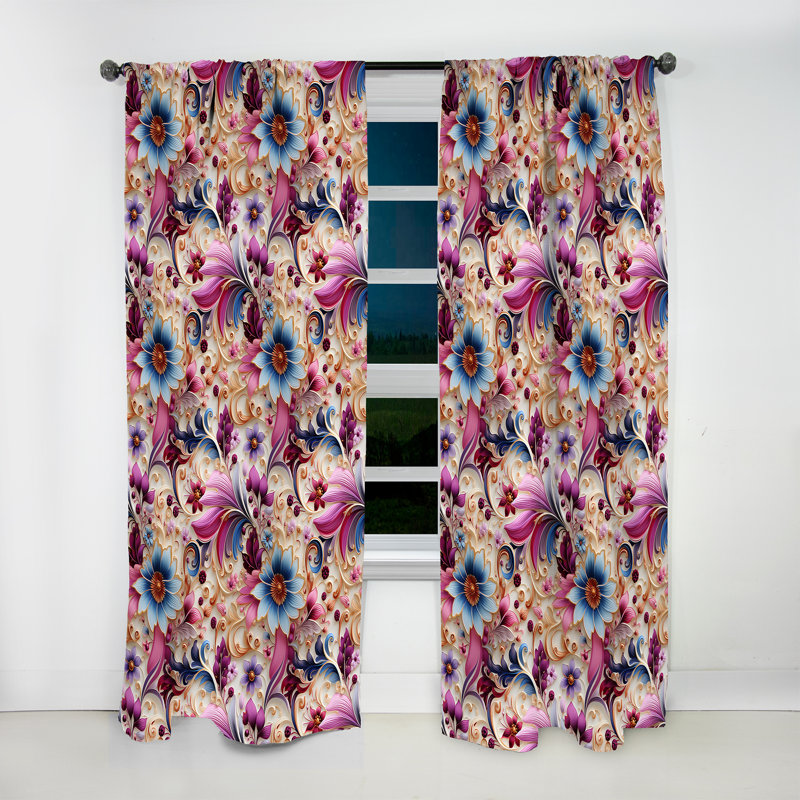 Marrable Purple, Blue Romantic Love Roses Paisley Pattern - Floral Curtain - Velvet Room Darkening - 1 Panel, 52" W x 95" L