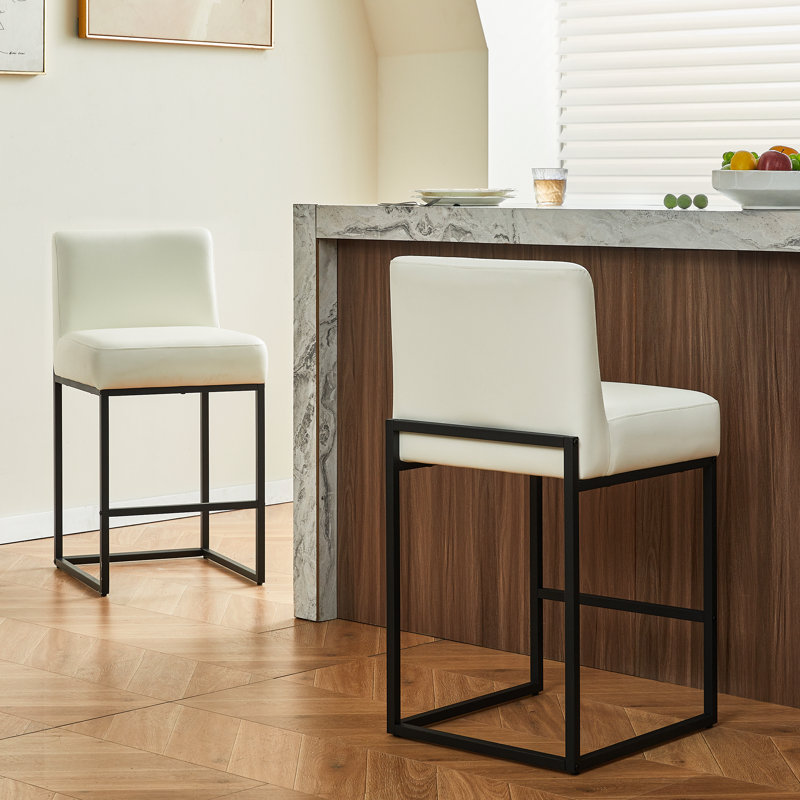 Chaises modernes pour îlot de cuisine de 26 po pour la maison, similicuir rembourré avec dossier, structure en métal noir robuste, assemblage facile