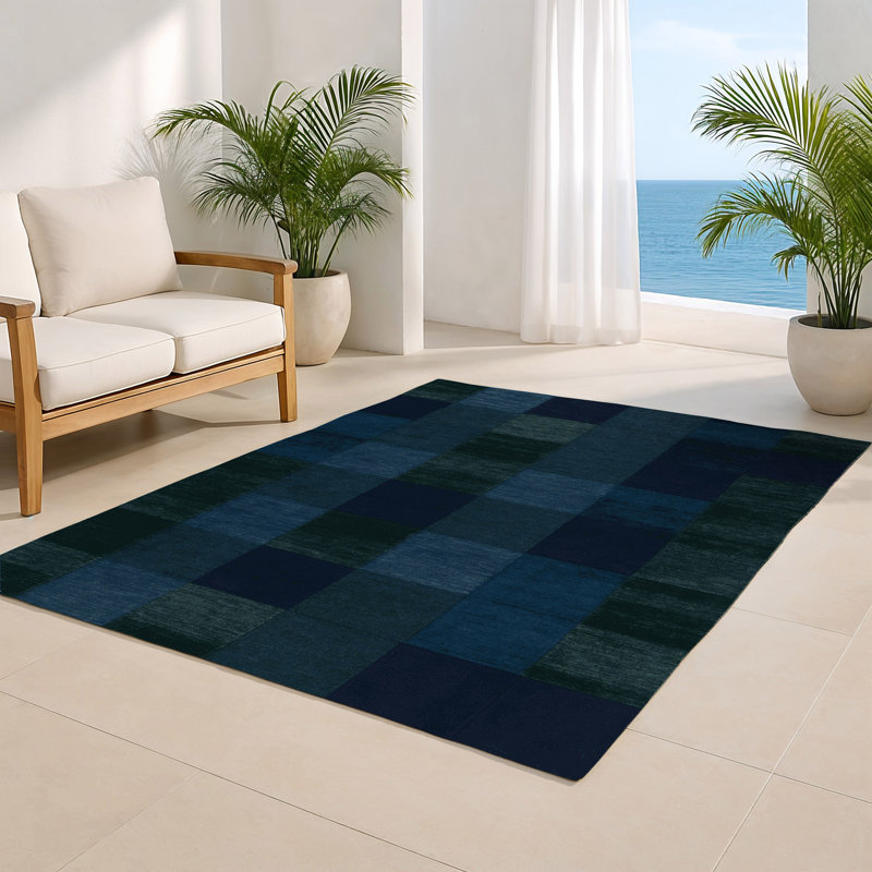 Tapis d'intérieur et d'extérieur à carreaux bleu, Rectangulaire 8 pi x 10 pi