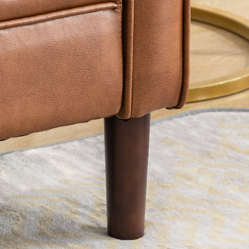 Jannae 32 Inch Vegan Leather Upholstered Square Arm Accent Chair, Brown Faux Leather