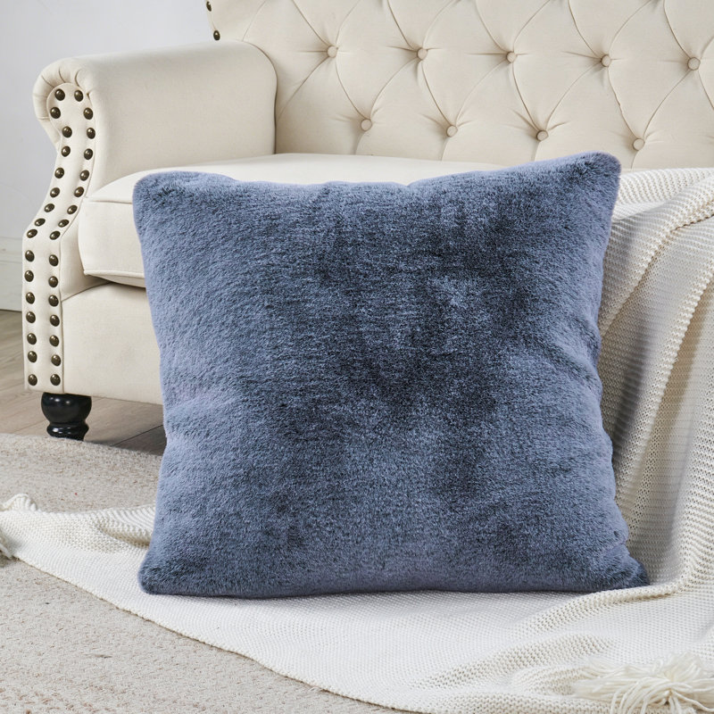 Heavy Faux Fur Throw Pillow Cover, Black, 26' H x 26' W