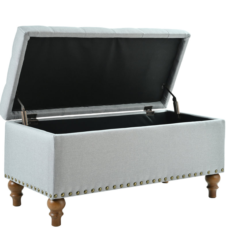 Banc en lin gris avec compartiment spacieux - Base élégante et fonctionnelle offrant un soutien stable, Gris