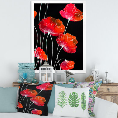 Abstrait fleur rouge, détail sur fond noir II - Impression sur toile