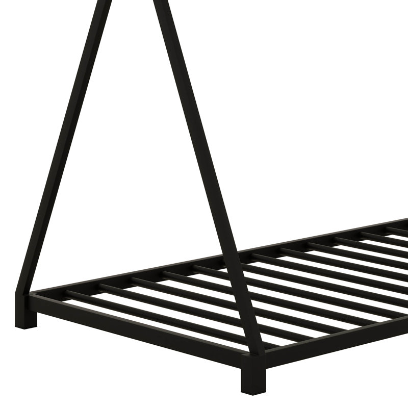 Lit plateforme en métal avec structure triangulaire et lattes, Noir