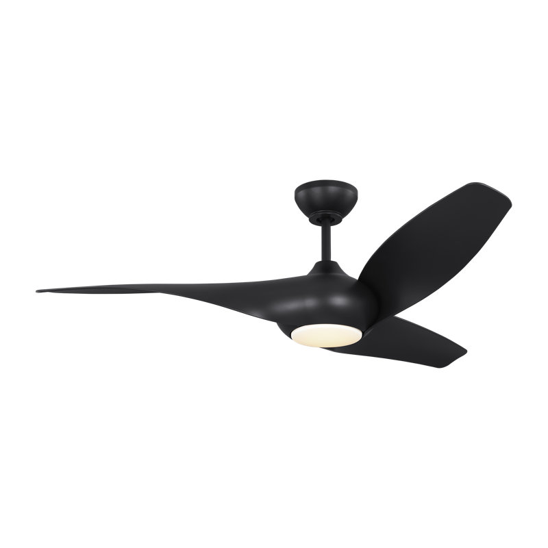 Terhune Indoor Ceiling Fan with Threaded Downrod, Midnight Black ABS blades and Handheld Remote, Midnight Black, 52" W