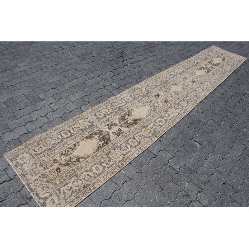 Tapis de couloir rétro en patchwork turc beige rétro: style bohème en laine Anatolian