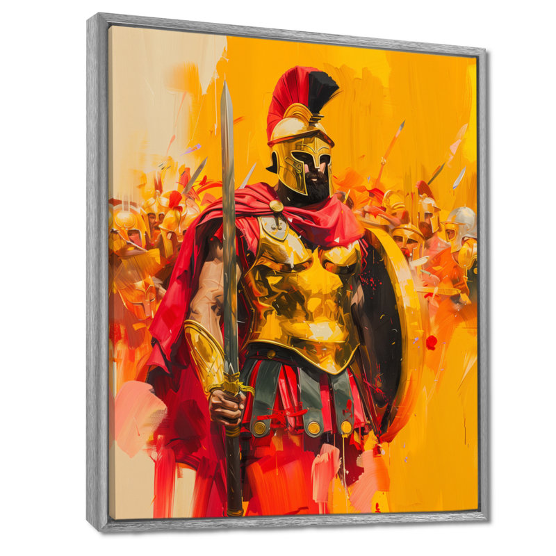 Spartan Leonidis King Warriors In Grèce II - décoration murale armée, Toile argentée avec cadre flottant