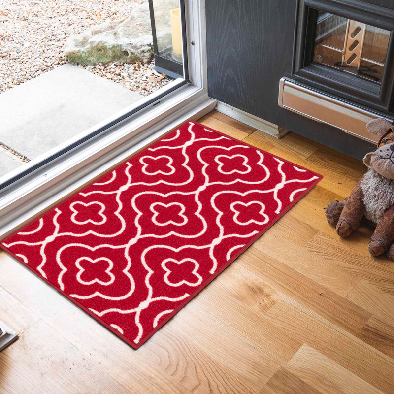 Havana Club Floral Trellis Anti Slip Washabale Hallway-Passage Corridor Kitchen Non Slip Doormats, Rectangle 50 x 80 cm, Red