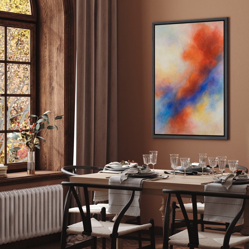 Art mural encadré, impression abstraite moderne rouge et bleu pour la décoration du salon, Noir, H 24 po x l 16 po