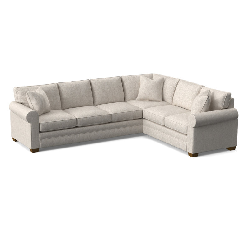 Bedford Upholstered L-Sectional, Havana Finish, Snow Crypton Performance; 0884-91, Right Hand Facing