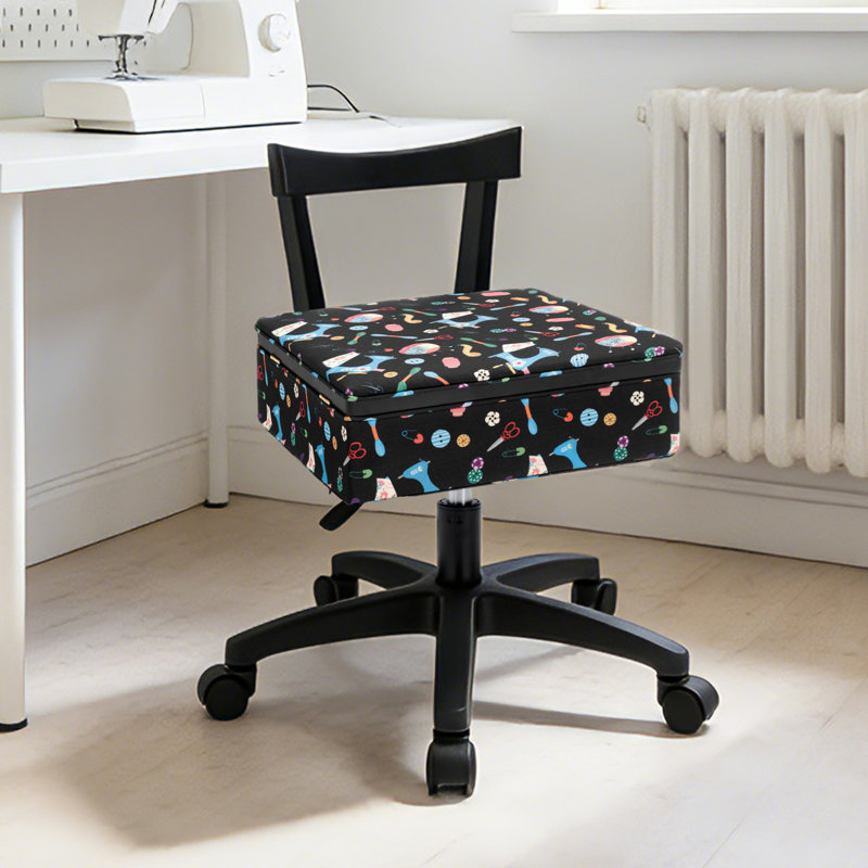 Sewing Chair with Under Seat Storage Adjustable Height Rolling Crafting Chair with Backrest & Wheels