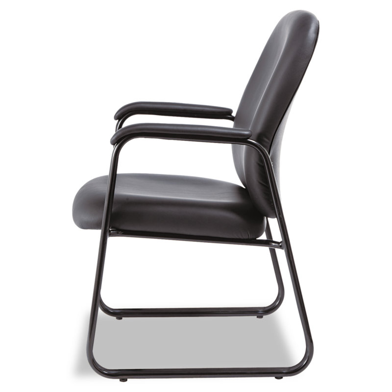 Genaro High-Back Black Leather Guest Chair with Metal Frame