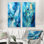Symphonie blanche et bleue goutte à goutte - art mural abstrait ensemble de salon de 2
