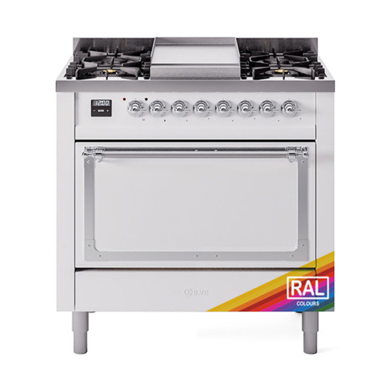ILVE Nostalgie II Noblesse 36 inch Dual Fuel Range, Chrome, Liquid Propane