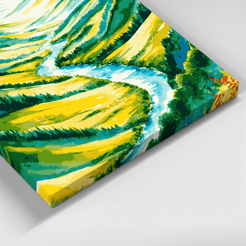 Aquarelle, paysage, toile verte, art mural, H 16 po x l 16 po