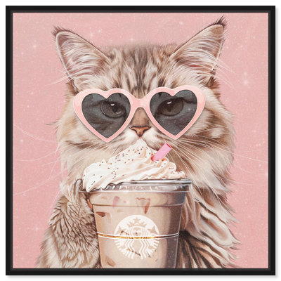 Iced Coffee Cat Canvas Cute Cat Art Prints by Art Remedy
