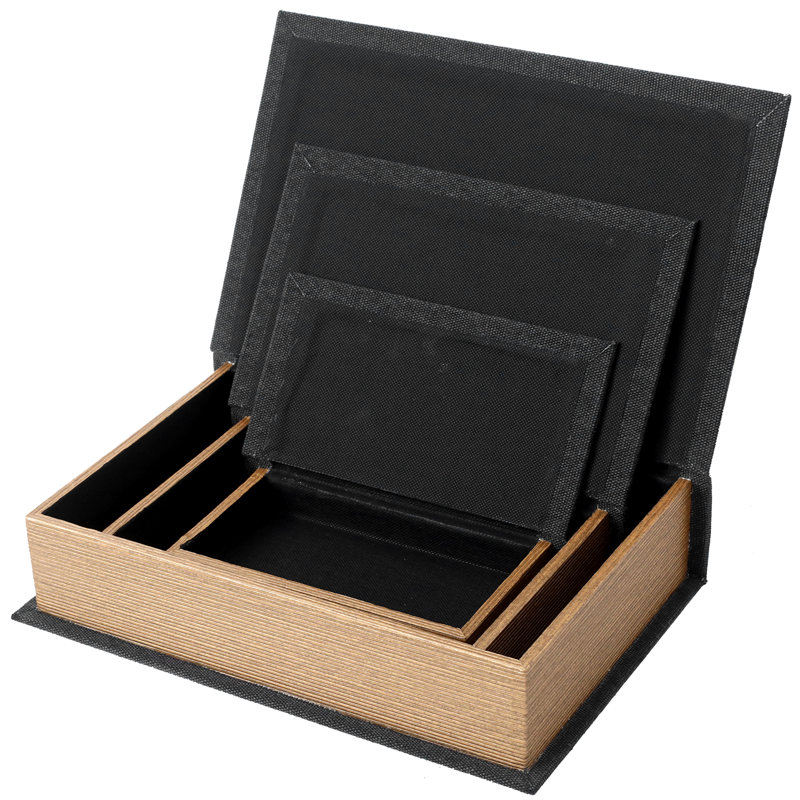 Ensemble de 3 boîtes décoratives en bois, Noir