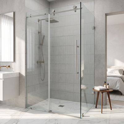Cabine de douche coulissante sans cadre avec verre transparent 3/8 po de l 46 po x P 34 po x H 76 po Elan