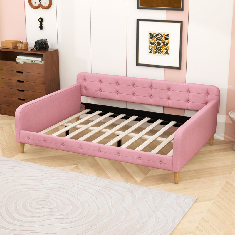 Queen Upholstered Daybed with Support Legs, Rubine