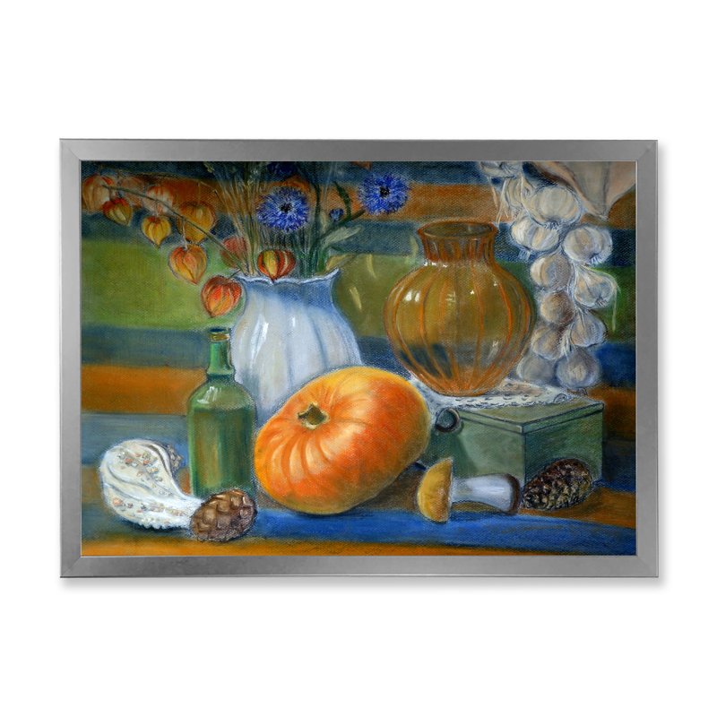 Nature morte avec citrouille et vase - reproduction sur toile avec cadre flottant, H 12 po x l 20 po x P 1 po
