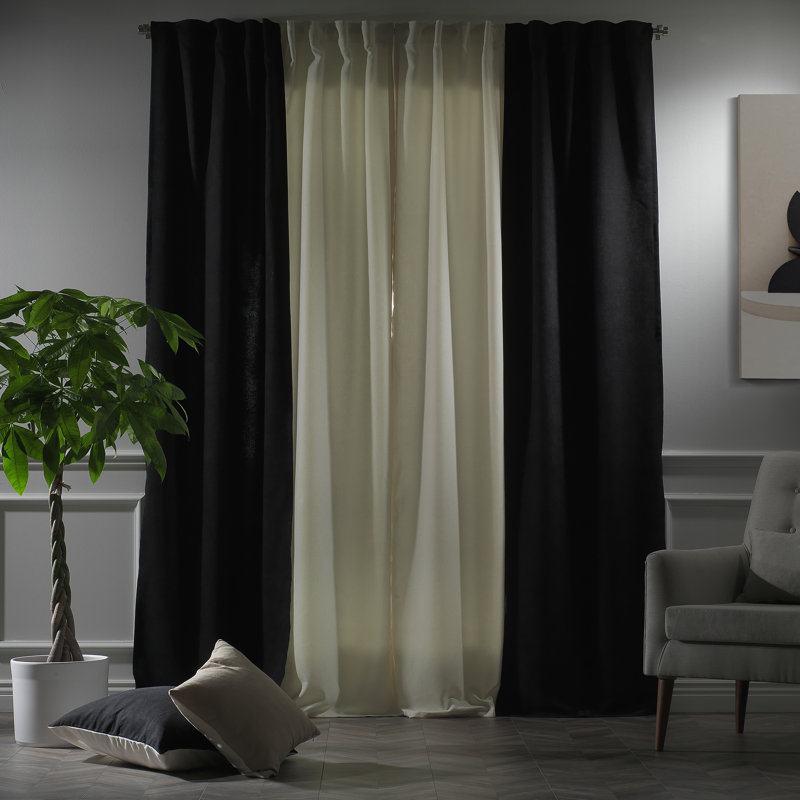 Rideau de fenêtre décoratif de chaque panneau de 27 po de largeur, Crème / Noir, L 27 po x L 95 po