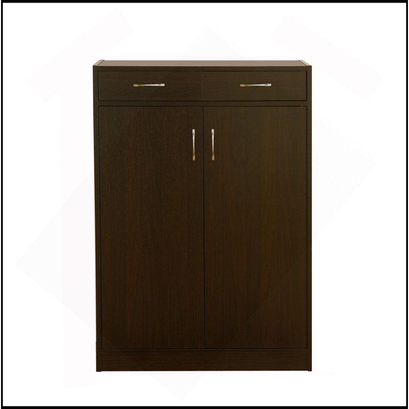 Armoire de rangement pour chaussures Range-chaussures cinq tablettes deux tiroirs Poignées incurvées en métal rouge cacao