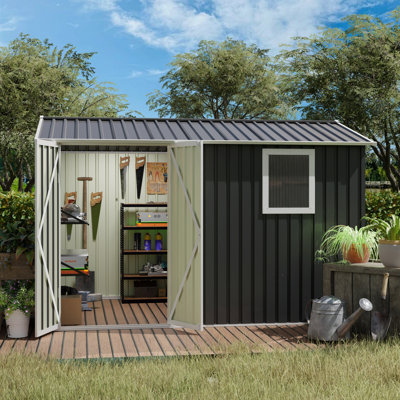 Abri de jardin, l 9 pi x P 6 pi, cadre en tôle d'acier galvanisée et cadre en fer, fenêtre translucide, résistant aux intempéries, fabrication durable, rangement spacieux, rangement extérieur