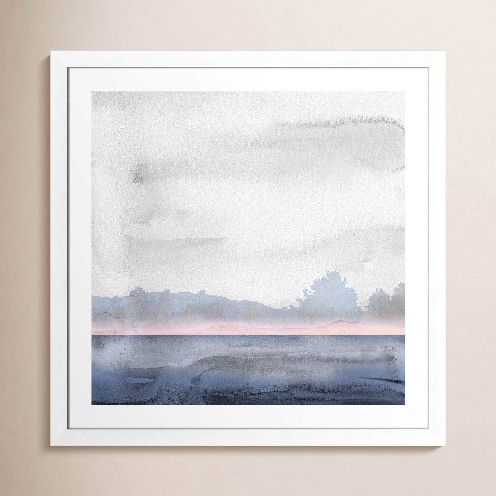 Cabrera "Rose Shores II" Painting, White Framed, 33.5" H x 33.5" W x 1.25" D