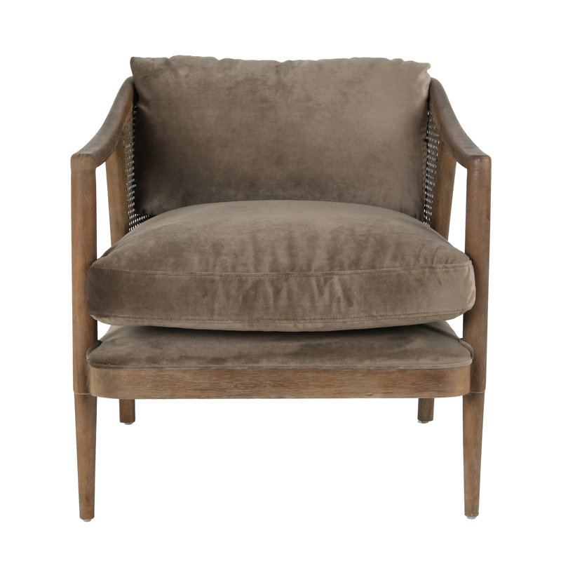 Handcrafted Brown Velvet and Wood Accent Chair