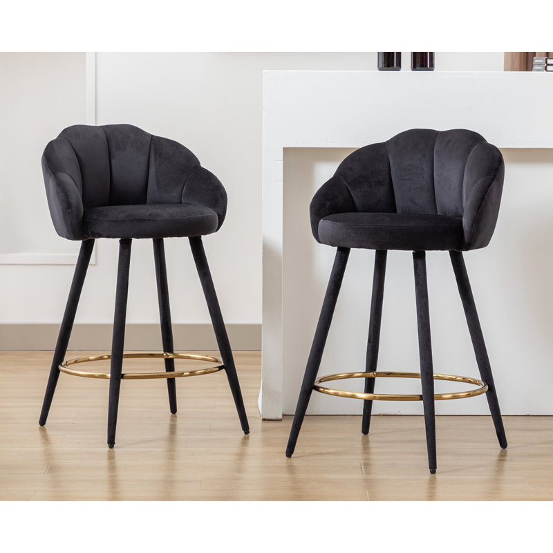Damisi Upholstered Counter Stool with Metal Frame, Black
