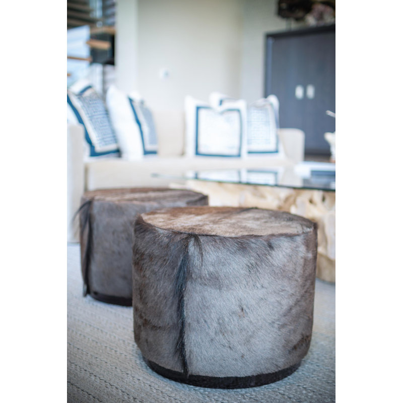 Wildebeest Hide Round Ottoman