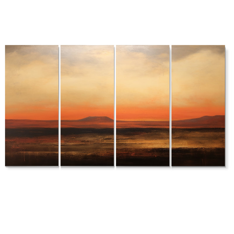 Impressionnant paysage coucher de soleil orange abstrait 4 pièces, H 28 po x l 48 po