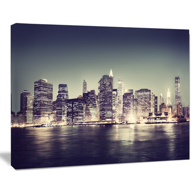 «Black and White NYC Night Panorama», reproduction de photo sur toile tendue