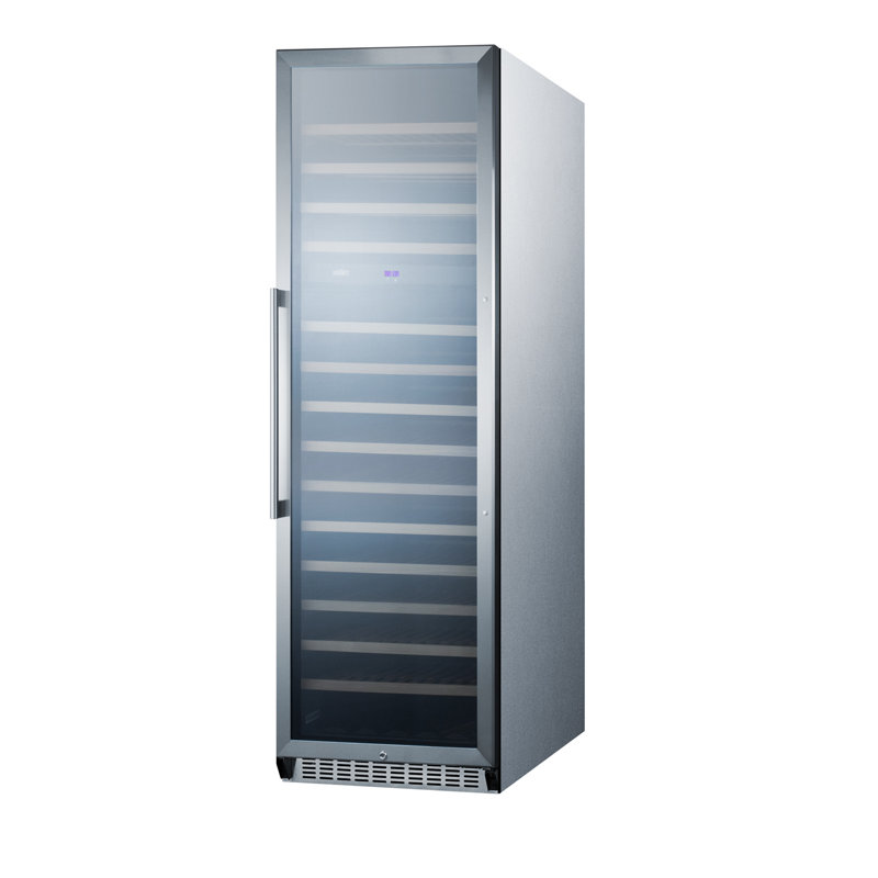 Summit Appliance Dual Zone 23.63'' 160 Bottle Wine Refrigerator with Reversible Door, Stainless Steel