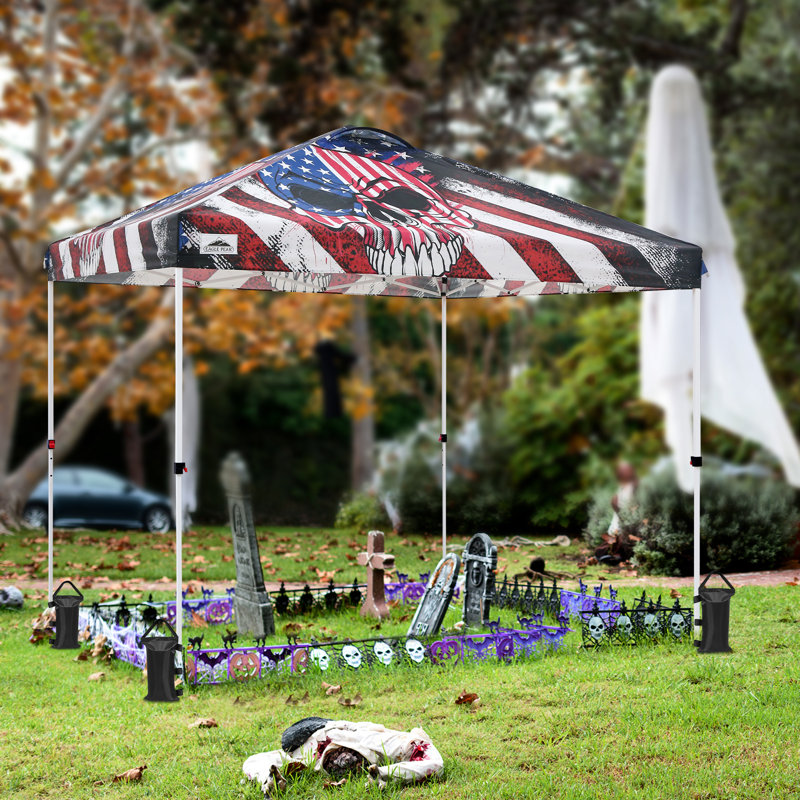 Pop Up Canopies 10 Ft. W x 10 FT. D Metal Party Tent Canopy, Americana Skull