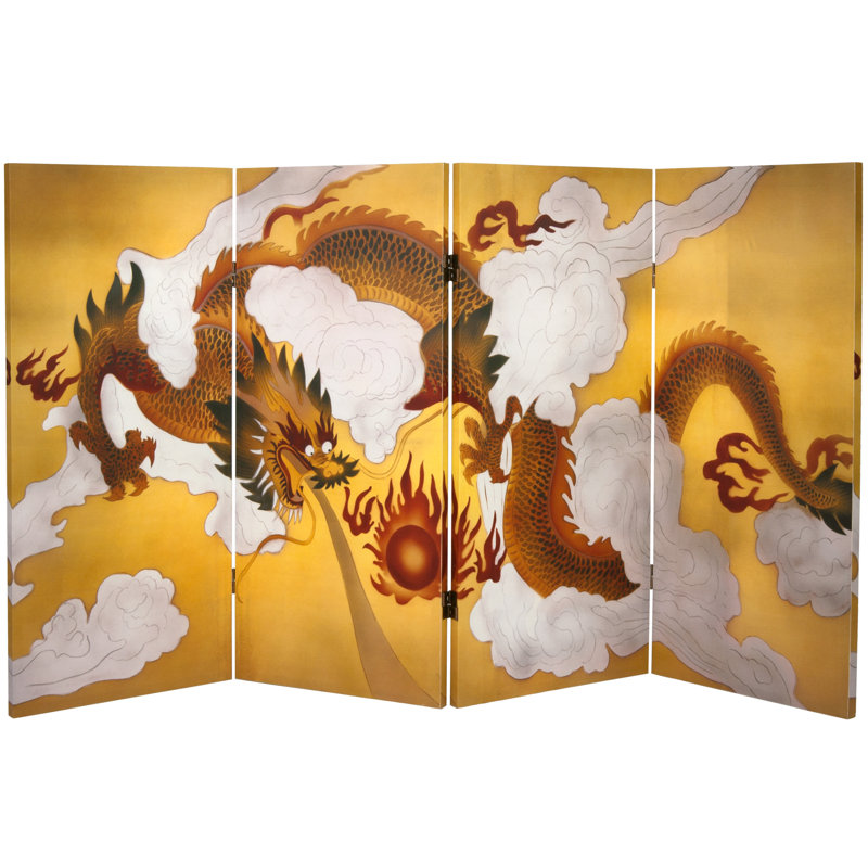 Keir 3 ft. Tall Folding Art Screen, Gold Dragon